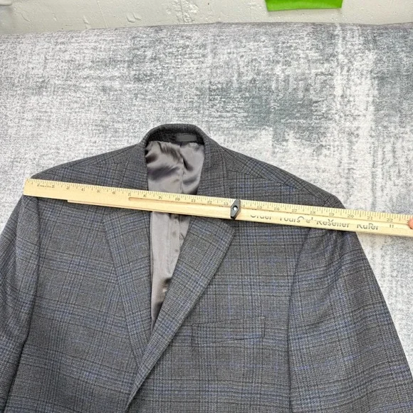 Ralph Lauren Blazer Jacket Mens 44S Gray Blue Plaid Sport Coat Wool Academia - Picture 12 of 13